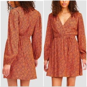 Billabong Spring Romance Long Sleeve Women’s Mini Wrap Dress M Cheetah Print